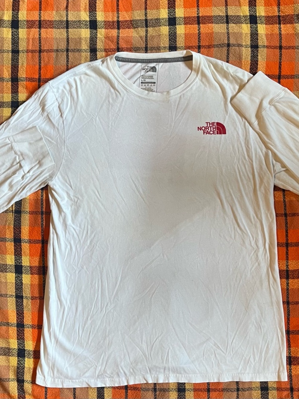 The North Face White Long Sleeve Tee with Red Logo